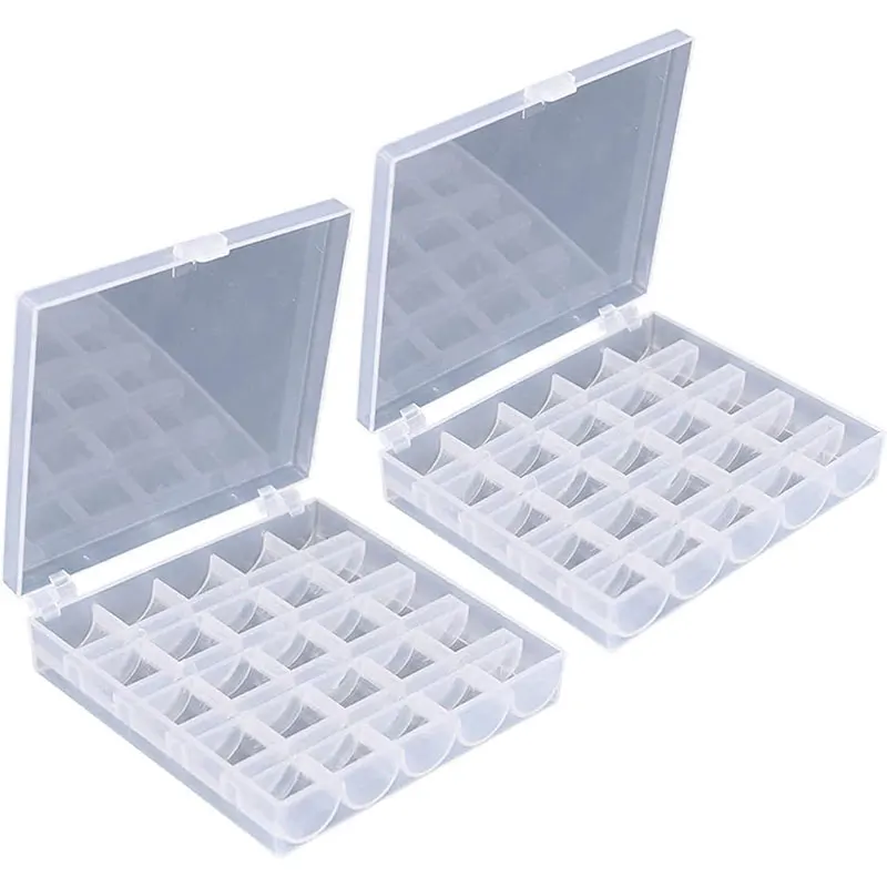 25Pcs Transparent Plastic Sewing Machine Bobbins with Case Empty Bobbins Spools Box Sewing Case Storage Box for Sewing Machine