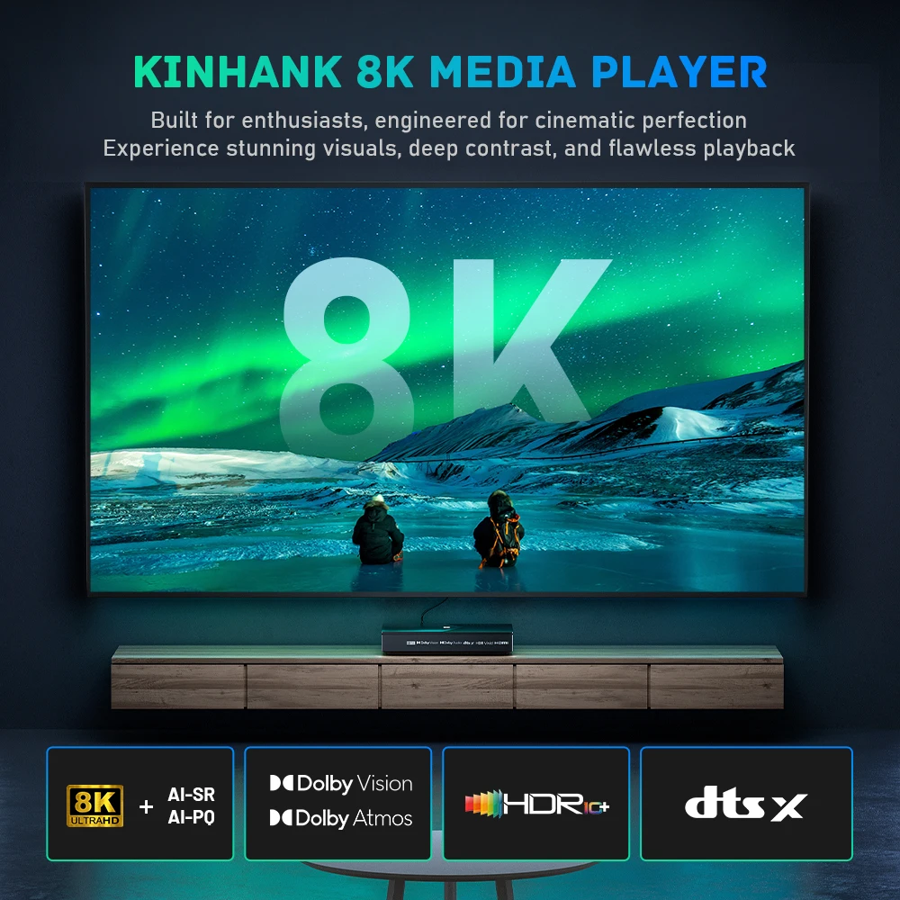 Kinhank K9 TV Box Amlogic S928X-K 4 + 64G لـ 8K Dolby Vision HDR10 + مع Montage ملصق جداري رائع HDMI 2.1 WIFI6 HD مشغل الوسائط