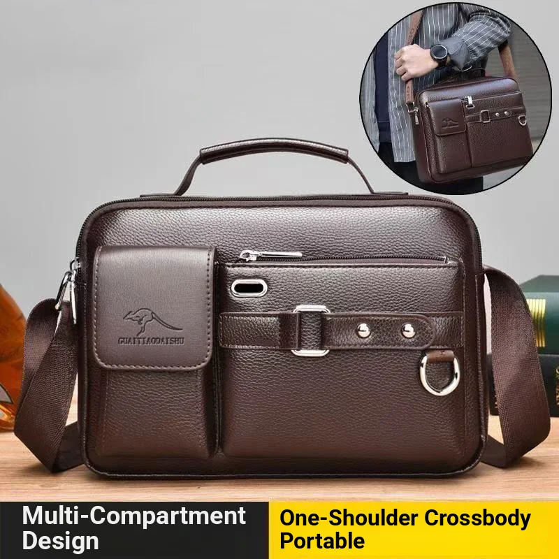 

Men's Retro Messenger Bag with Waterproof Design, Large Capacity Laptop Briefcase for Office Work, Travel, and School
