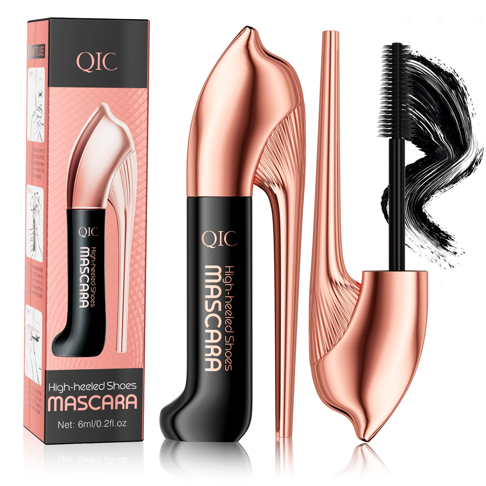 Mascara met hoge hakken, wimperprimer waterproof, verlenging, volumegevend, krullend, geen vlekken, geen make-up