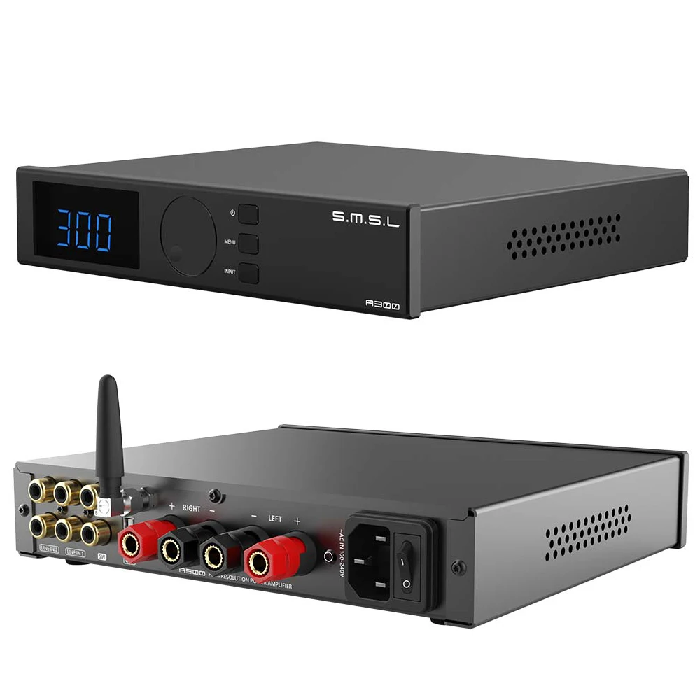 SMSL A300 Hi-res Power Amplifier Support Passive Speakers & Active Subwoofers 165W*2 BTL Mode Bluetooth5.0 With Remote Control