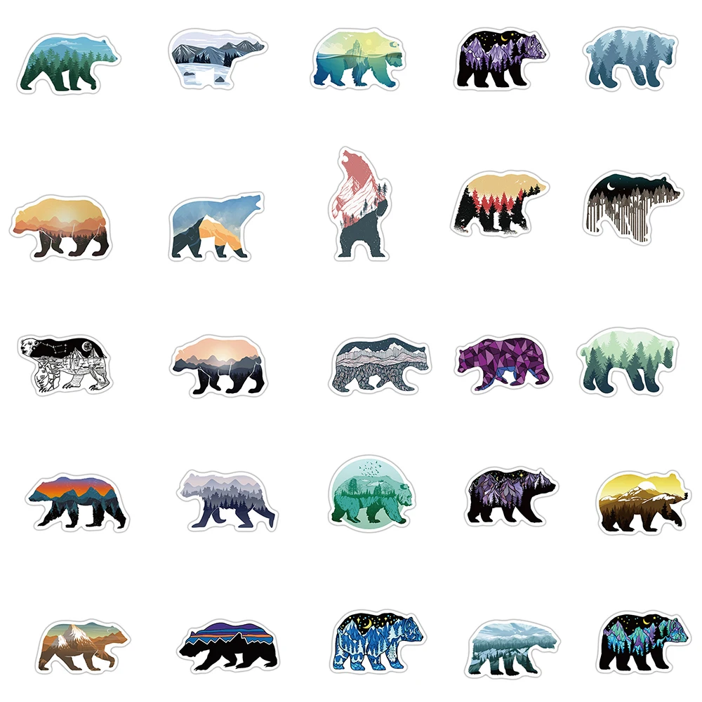 10/30/50pcs Cartoon Mountain Bear Stickers Cool Aesthetic Vinyl Decoration Sticker Decals for Stationery Scrapbooking Notebook