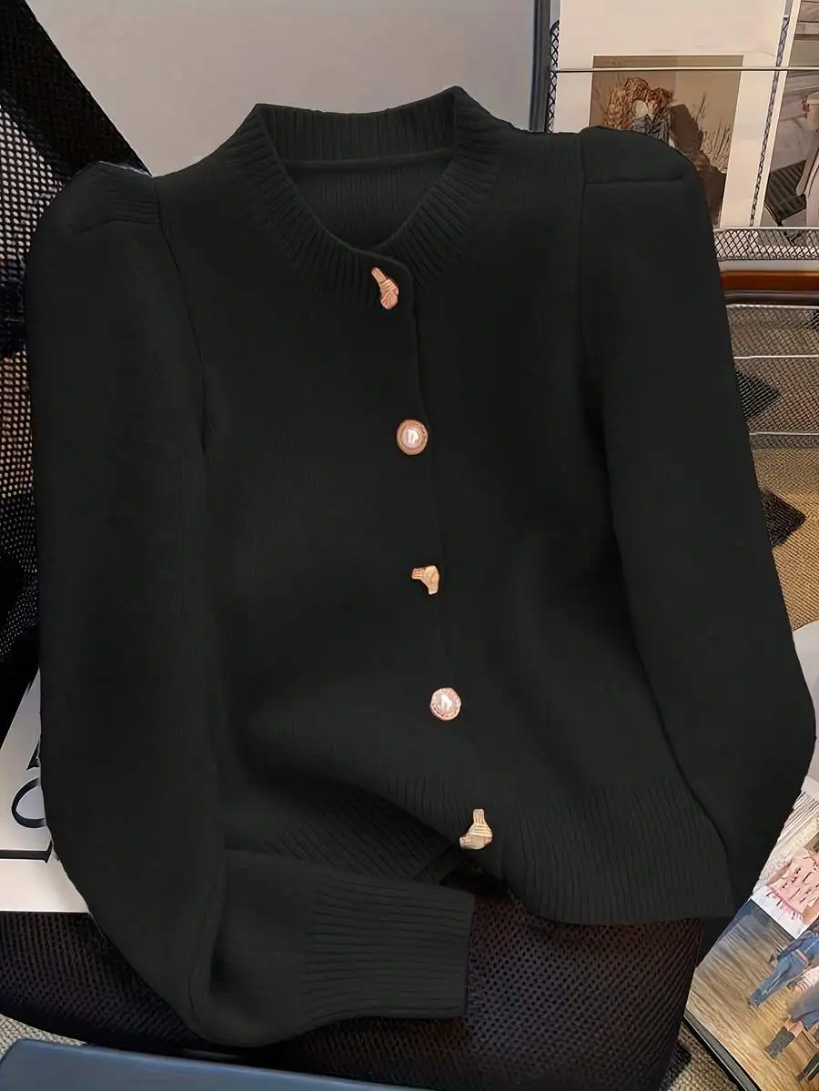 

Women Chic Loose Knitted Cardigan Spring Autumn Lantern Sleeve Long Sleeve Casual Top