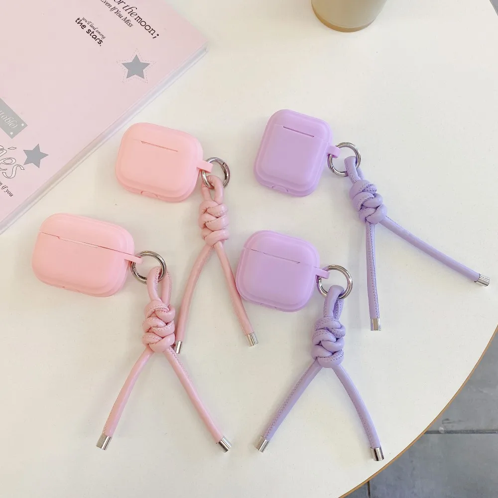 حافظة من السيليكون الوردي لأجهزة AirPods 4 3 2 1 Pro 2 مع حبل معلق منسوج سماعة رأس Coque لأجهزة AirPods Pro2 Pro 2 2nd Cases Capa