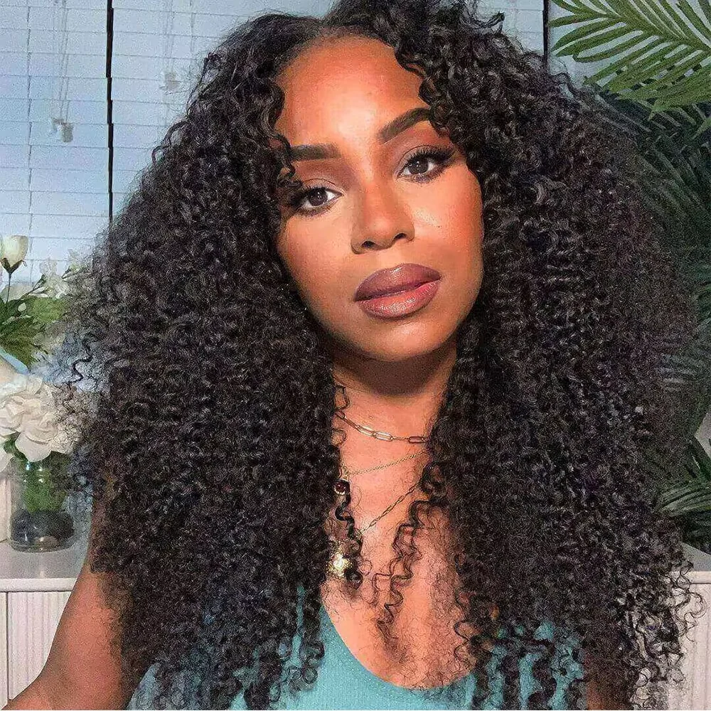 30 Inch Natural Black Curly Wave Brazilian Remy Human Hair V Part Wig 200% Density No Leave Out Soft Bouncy Minimal Shedding Heat Resistant Machine Made Beginner Friendly Long Wigs For Black Women