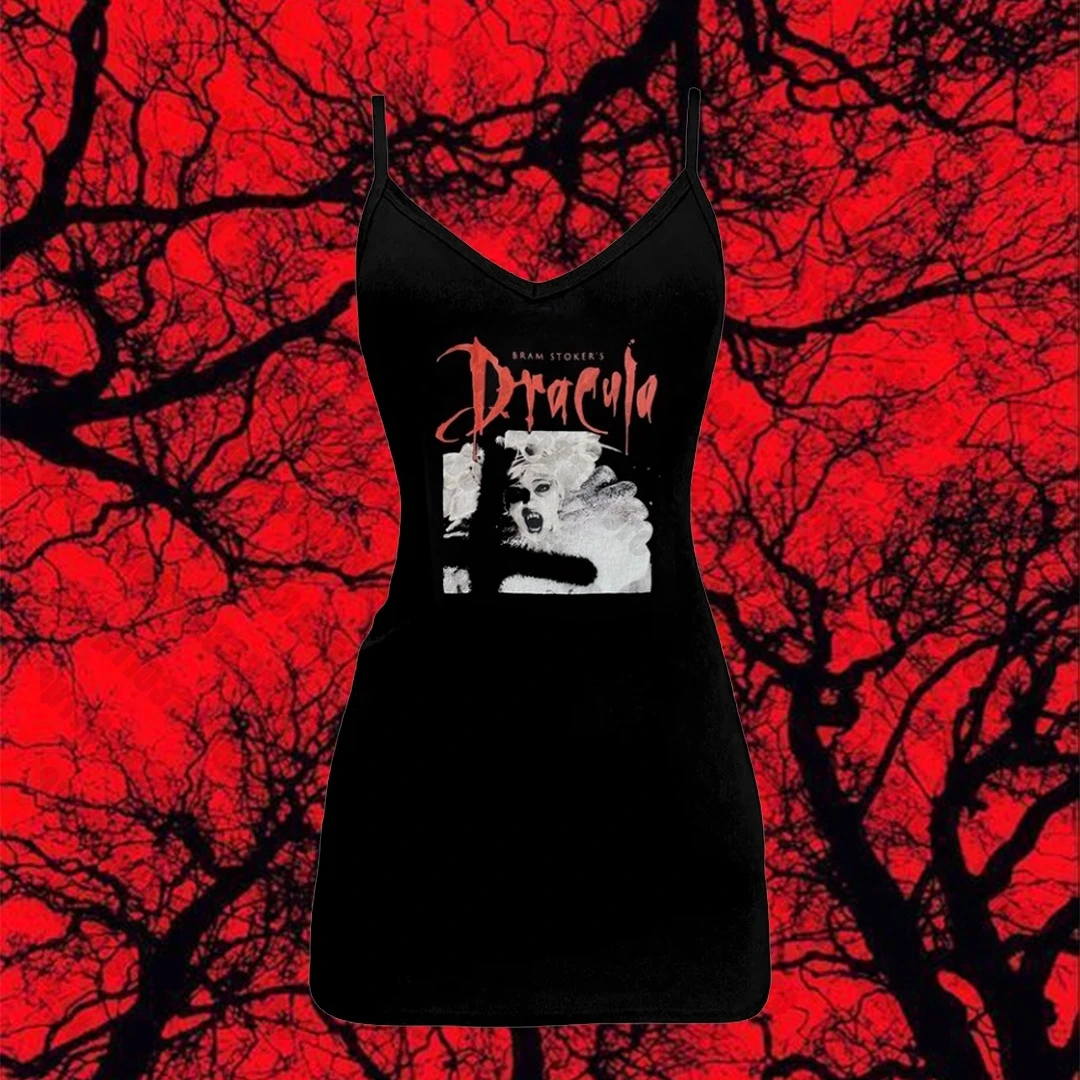 Fashion Summer Y2K Style Gothic pattern Dresses Women Punk Streetwear Dress Sleeveless 2000s Harajuku Dresses Emo girls Y2k