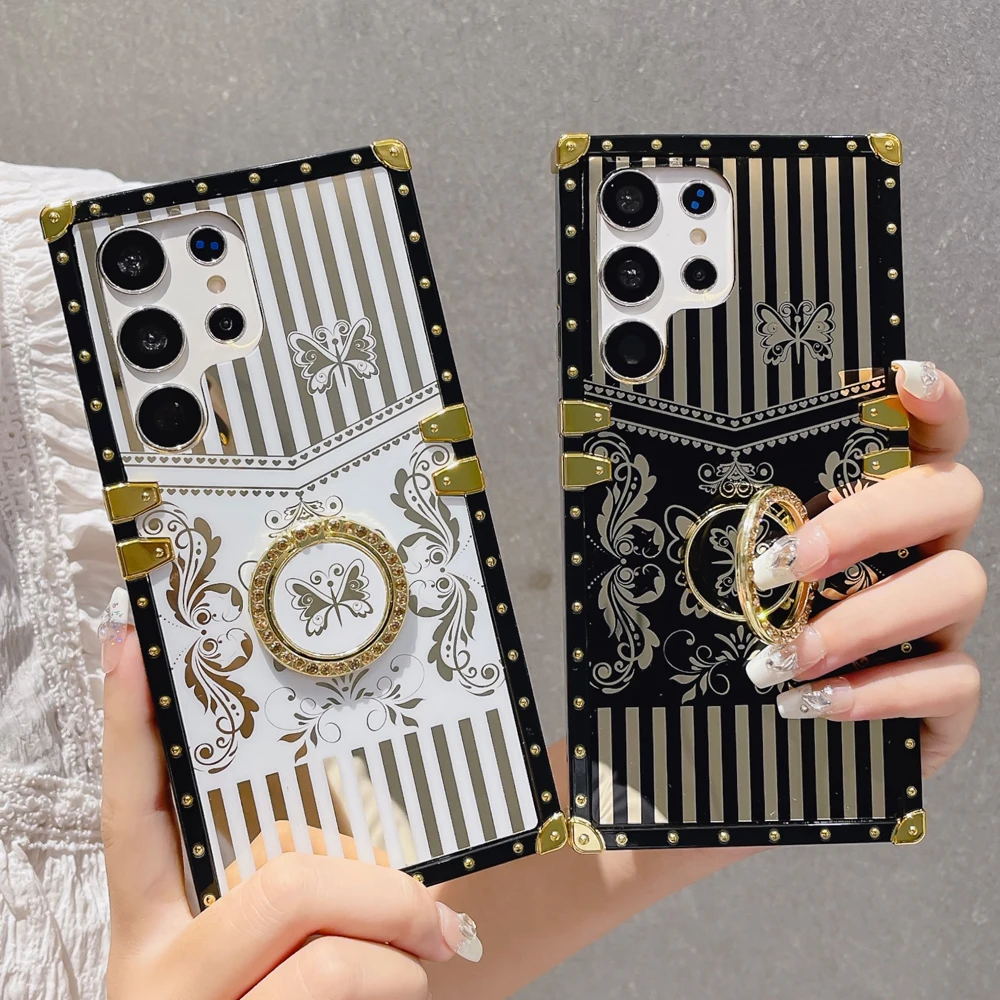 

Luxury Shockproof Cover Glitter Stripe Butterfly Retro Pattern Women Case for Samsung Galaxy A56 A26 A16 A55 A15 A25 A35 A54 A36