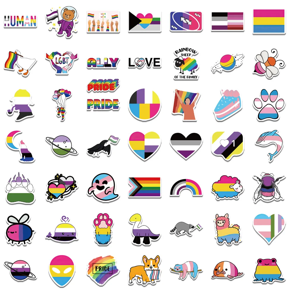 50/100pcs Gay Pride Stickers Rainbow Stickers in Bisexual Stuff Colorful LGBTQ Sticker for Water Bottle Laptop Motor Phone