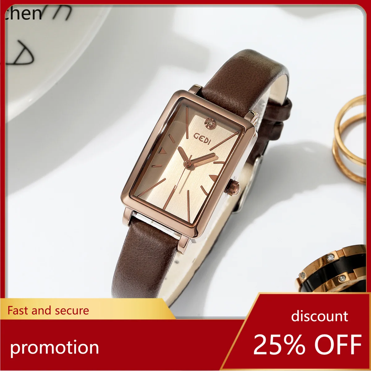 

Zml small square dial women's watch - compact, high-end leather strap quartz wristwatch