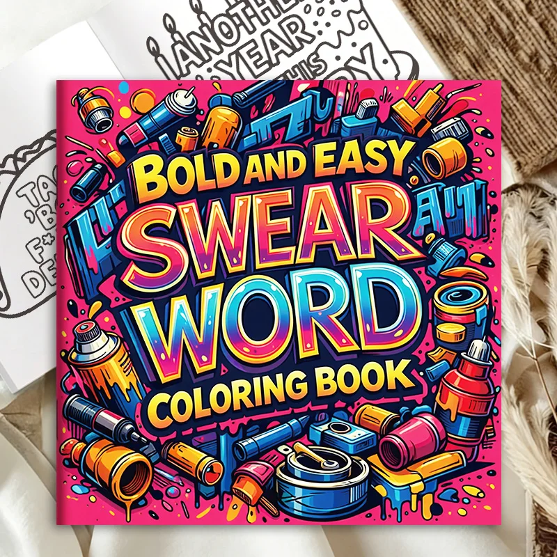 32 Pages Bold And Easy Swear Word Graffiti Coloring Book For Adults Stress Relief Anti-Anxiety Art Therapy Gift image 2