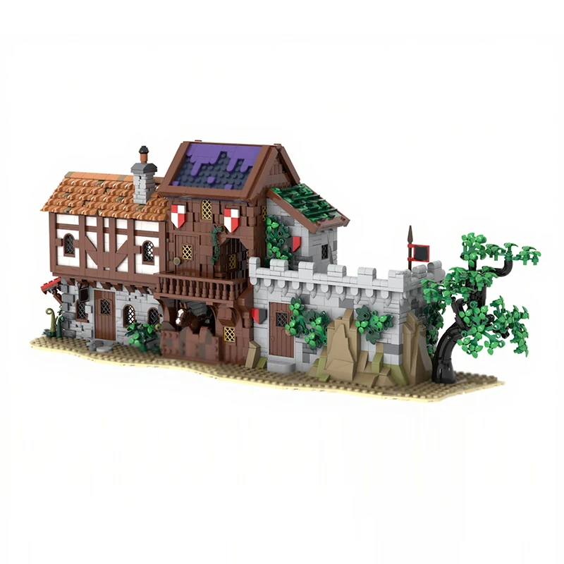 Middeleeuws kasteelmodel MOC Bouwstenen Tavern, huis, bewakerkamer Modulaire technologie Geschenken Vakantie Monteer kinderspeelgoedpak