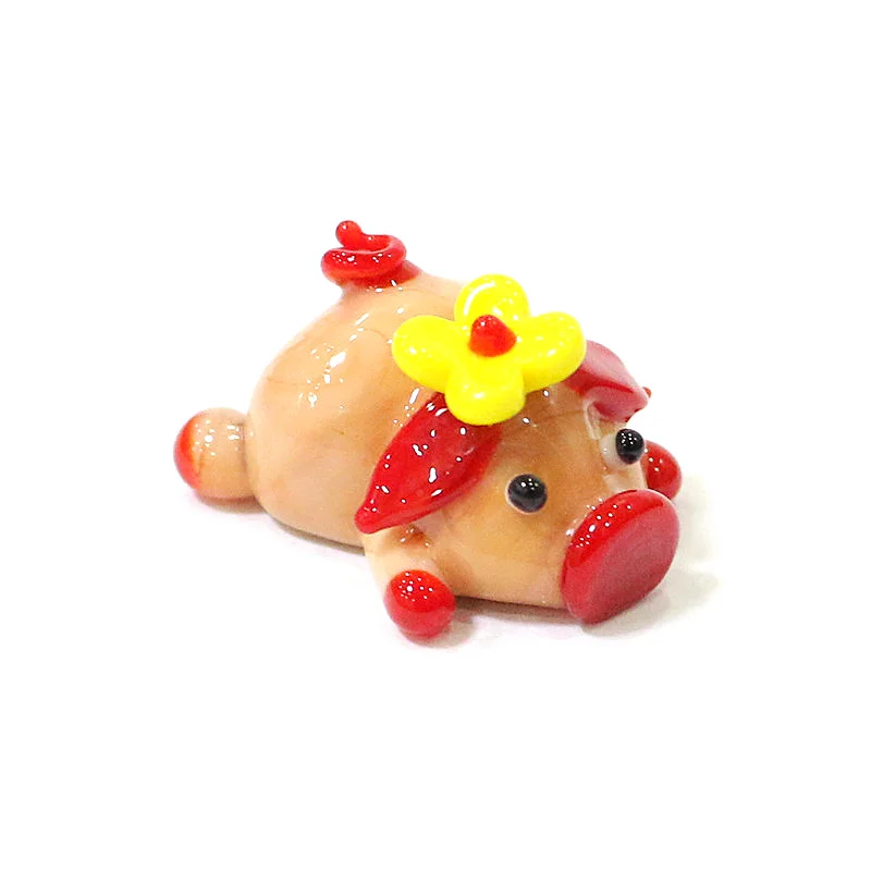 

Flesh-Colored Cute Glass Pig Mini Figurine Ornament Creative Tiny Animal Statue Kawaii Decor Xmas Easter New Year Gifts for Kids