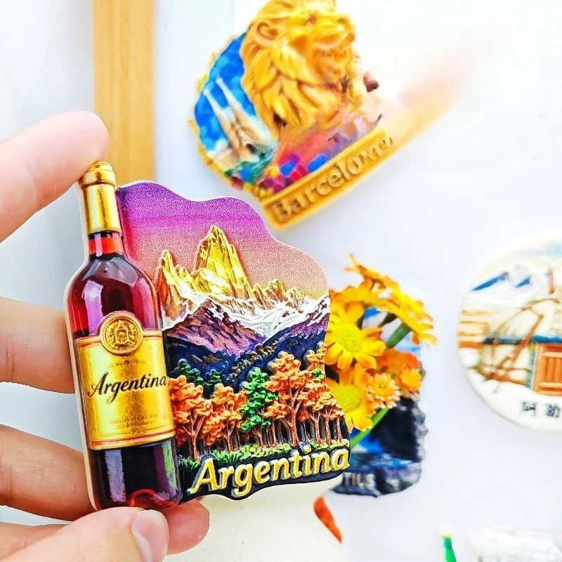 Argentina Wine Fridge Magnet - Rich 3D Golden Mountain Souvenir Unique South American Gift for Travel & Wine Cellar Decor