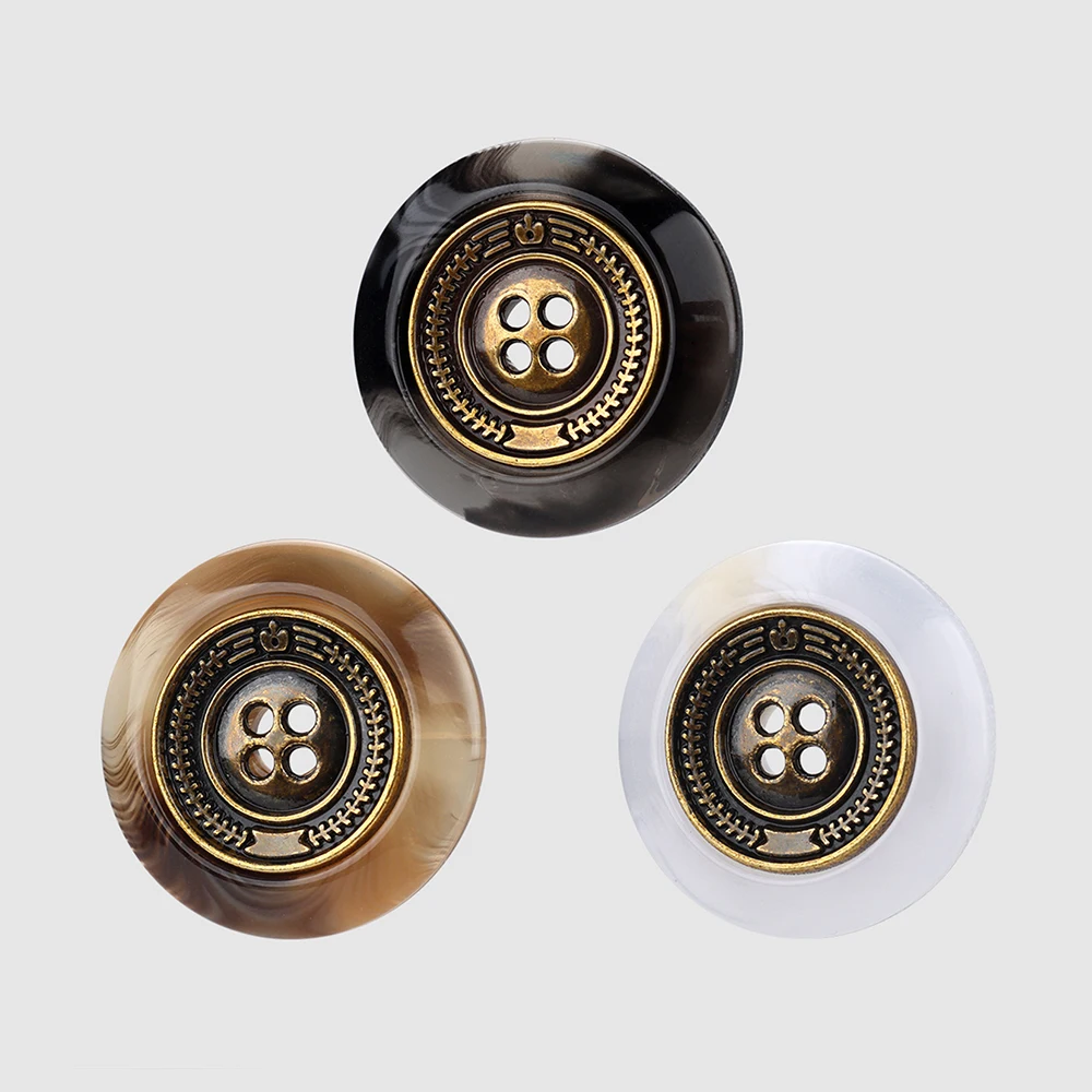 10 قطعة أزرار معدنية مستديرة من الراتنج ذات 4 فتحات على الطراز البريطاني العتيق لسترة بدلة المعطف ، 16/21/25 مللي متر ، مستلزمات الخياطة البني/الأبيض/الأسود #6