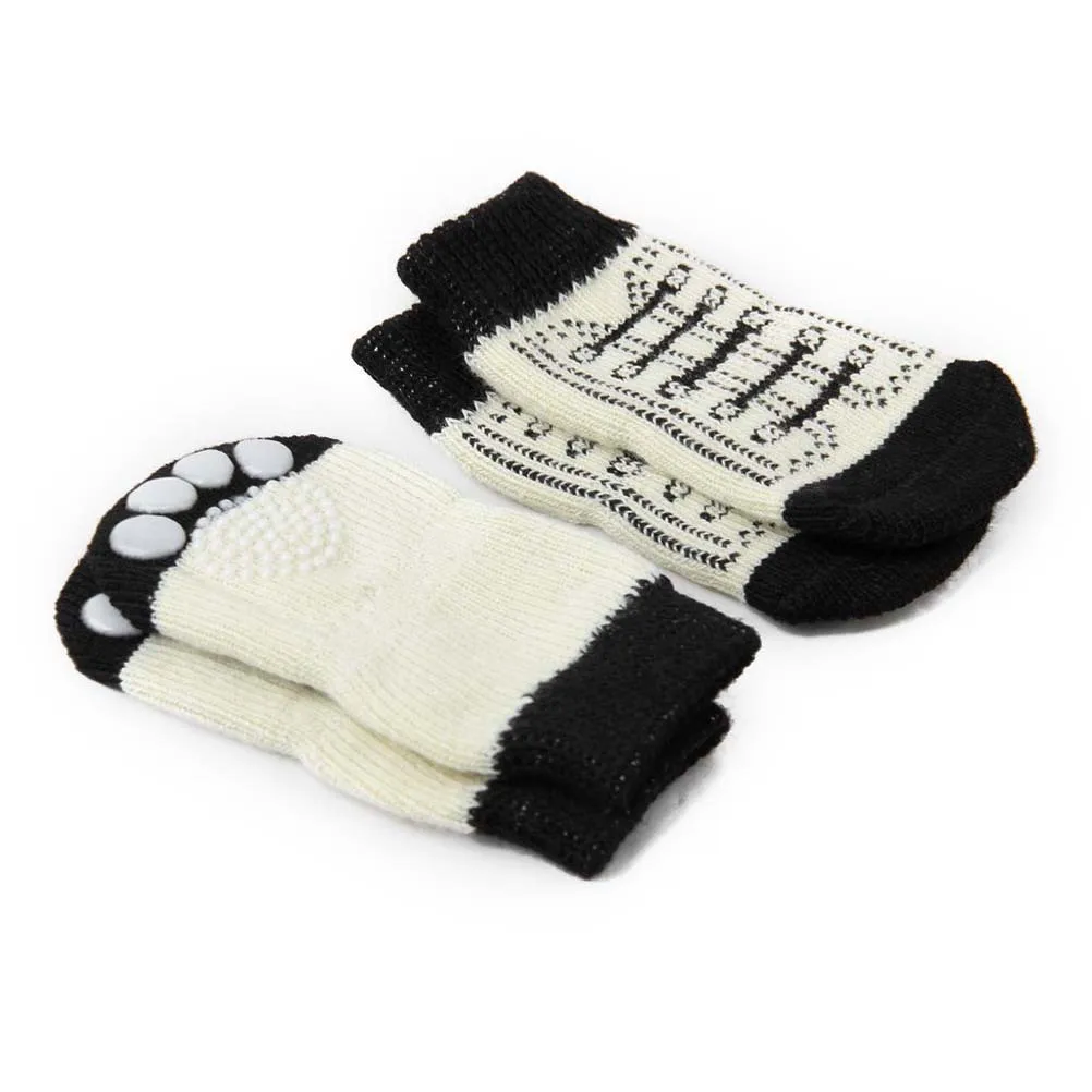 4 قطعة جوارب للحيوانات الأليفة غير قابلة للانزلاق Xl أسود أبيض للكلاب والقطط تصميم لطيف يحافظ على الكفوف نظيفة وآمنة للتسلق جوارب غير للحيوانات الأليفة