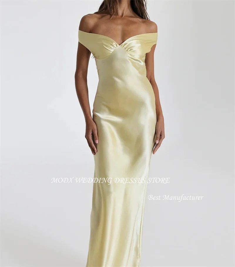 MODX-Vestidos de Noche amarillos con hombros descubiertos, Mangas de satén de seda, vestidos largos sin espalda para baile de graduación, vestido de fiesta Formal, Dubai, Árabe