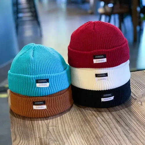 Gorro de lana tejido para hombre y mujer, gorro corto unisex con puños de Hip Hop, gorro duro redondo, gorro corto cálido, gorro estilo marinero, invierno