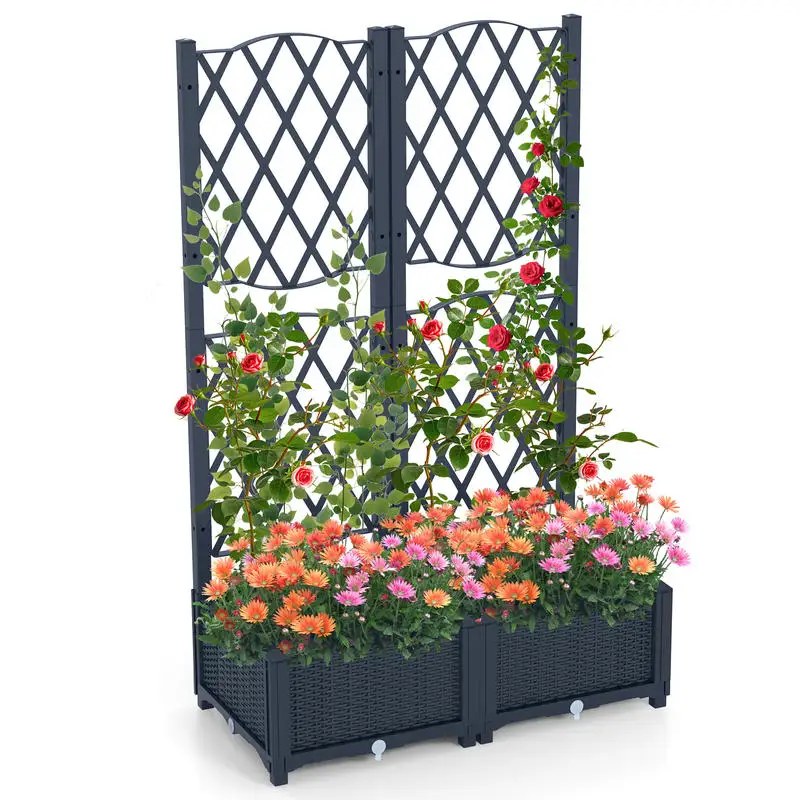 Jardinière avec treillis, pot pour plantes grimpantes, jardinière surélevée avec espalier, 80 x 40 x 122 cm, gris. Structure stable en bois massif, design surélevé pour éviter l'humidité du sol, facile à utiliser pour cultiver diverses plantes en extérieur.