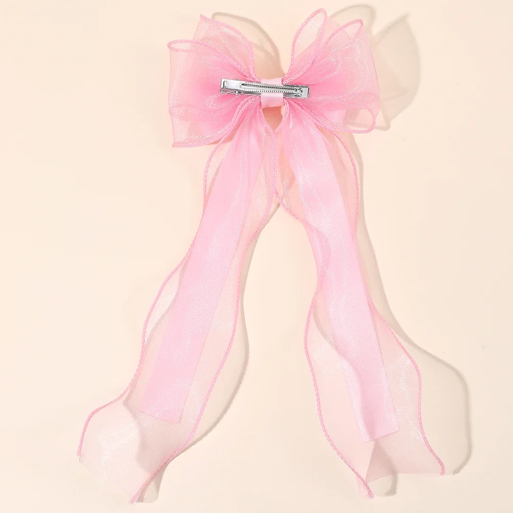 Mädchen-Haarspange aus Chiffon mit Schleife, elegante Haarspangen mit langem Band für Kinder, Hochzeit, Abschlussball, Alltag, französischer Stil, Haar-Accessoires – Detail 19