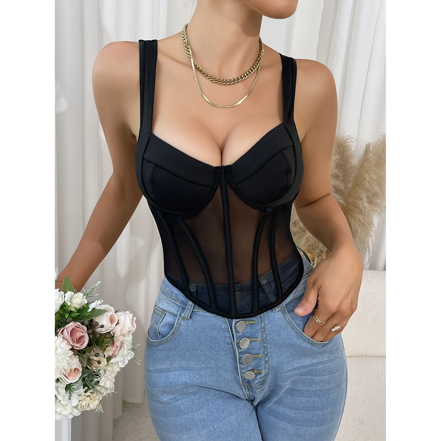 

Lace Underwire Bustier Top Fishbone Design Women's Vest Strapless Bra Crossbody Fashionable Feminine Detailing