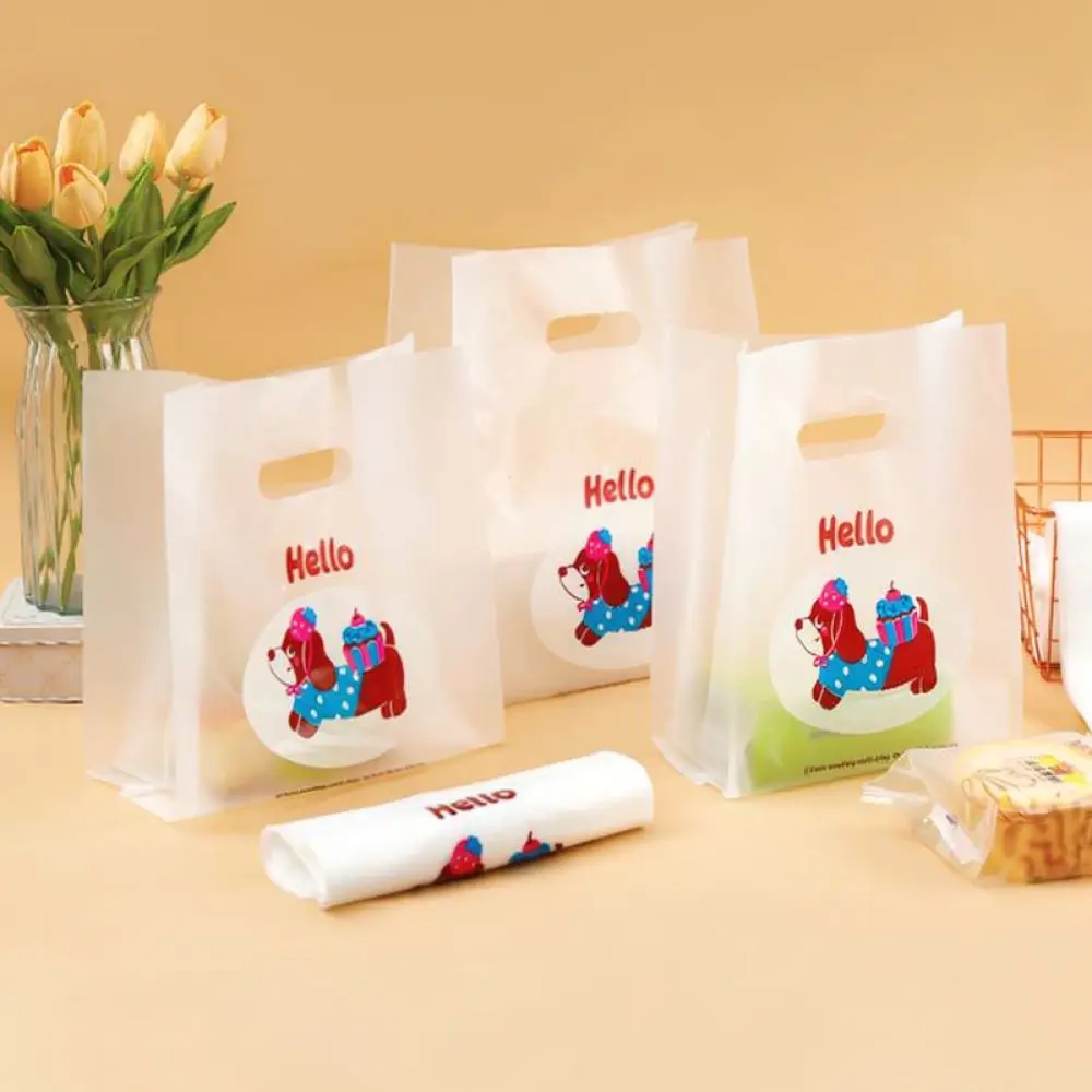 Fashionable Plastic Handle Bag Clear Takeout Pouch For Bakery Bread Cake Food Delivery Service Catering Packaging