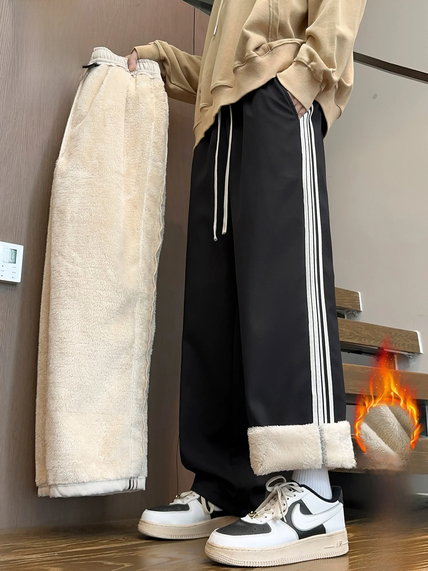 

Утепленные зимние повседневные брюки PaulFrank для мужчин, весенние американские брюки в полоску с прямыми штанинами, устойчивые к разрывам, приятные для кожи