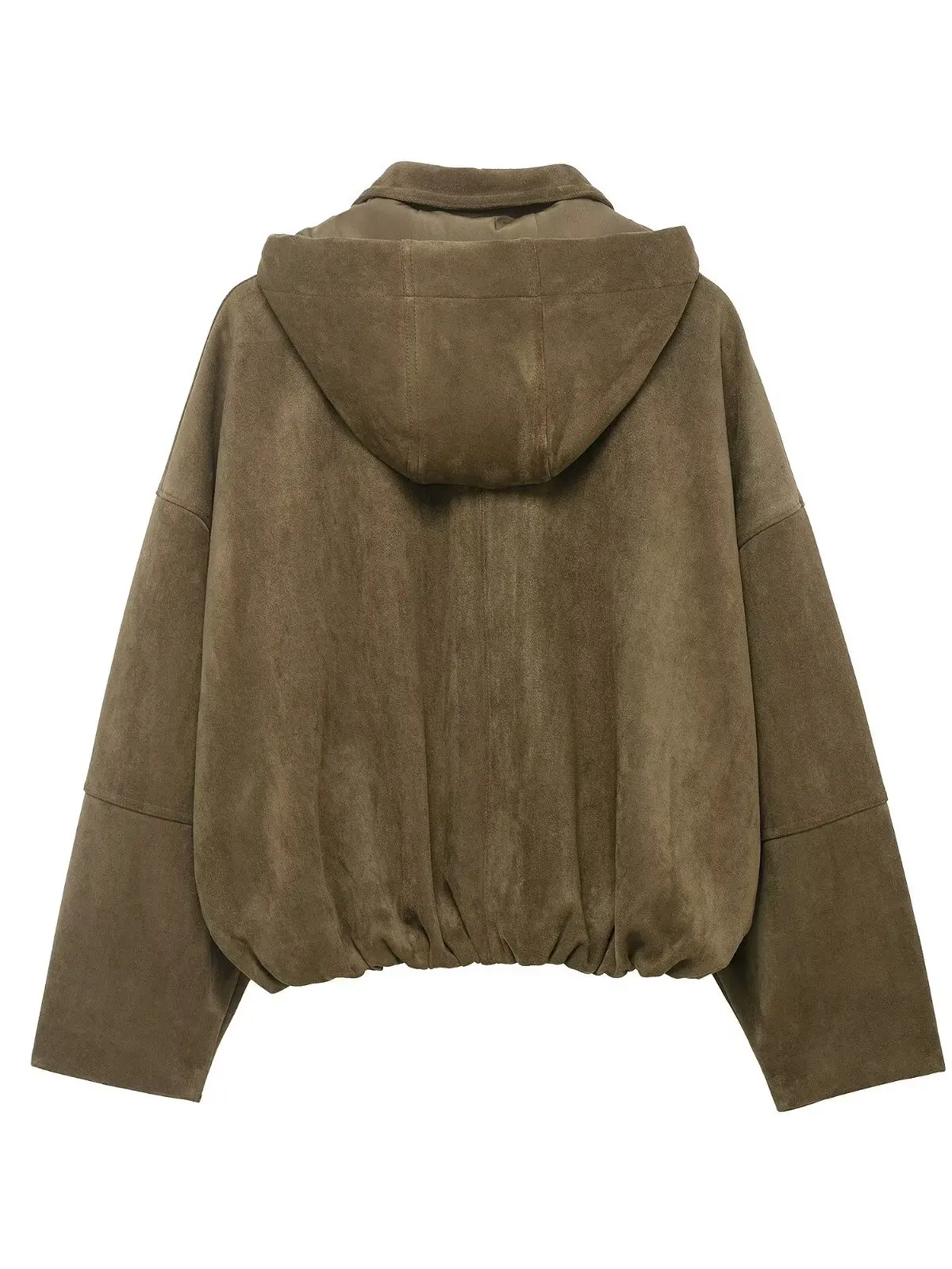 Women's Short Biker Jacket Suede Material Loose Fit Casual Style with Hood Pilot Coat Polyester Fiber Long Sleeve Zipper Closure