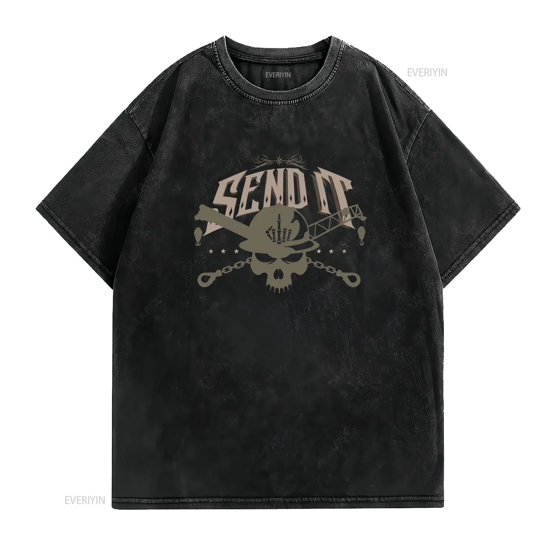 Send It Crane Operator Rigger Ironworker T Shirt vintage Washed Unisex Stylish Slightly graphic Versatile fashion Soft Casual