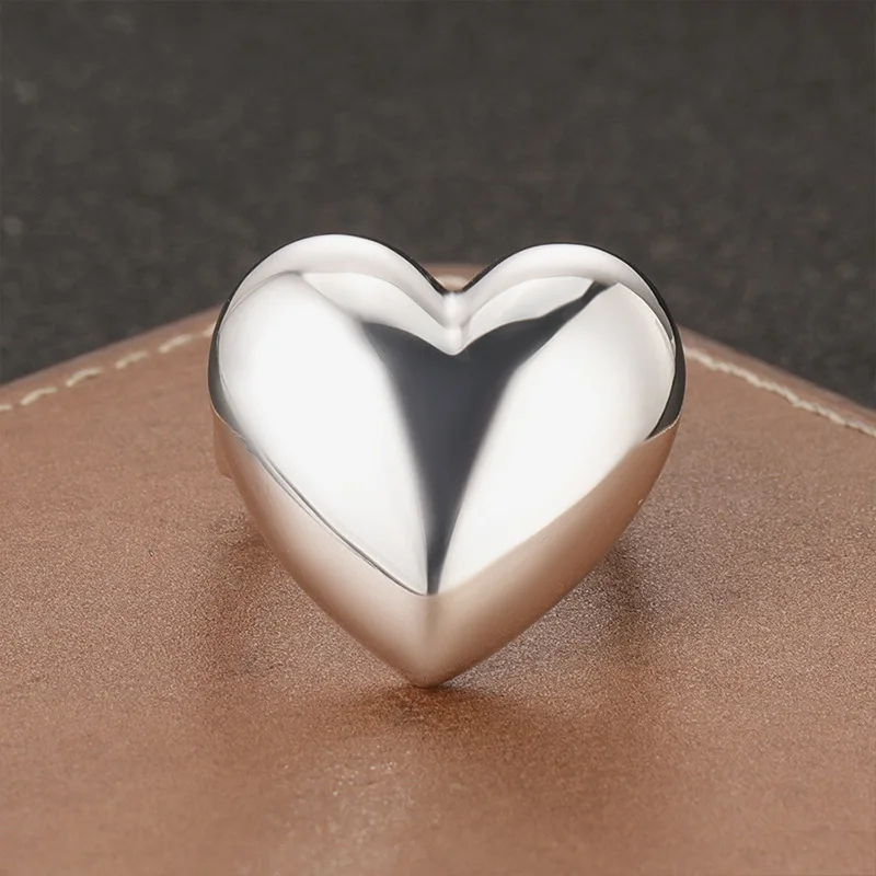 S925 sterling silver ring  Exaggerated Sweet Cool Big Peach Heart Girl Date Bright Face Love Ring with Adjustable Opening