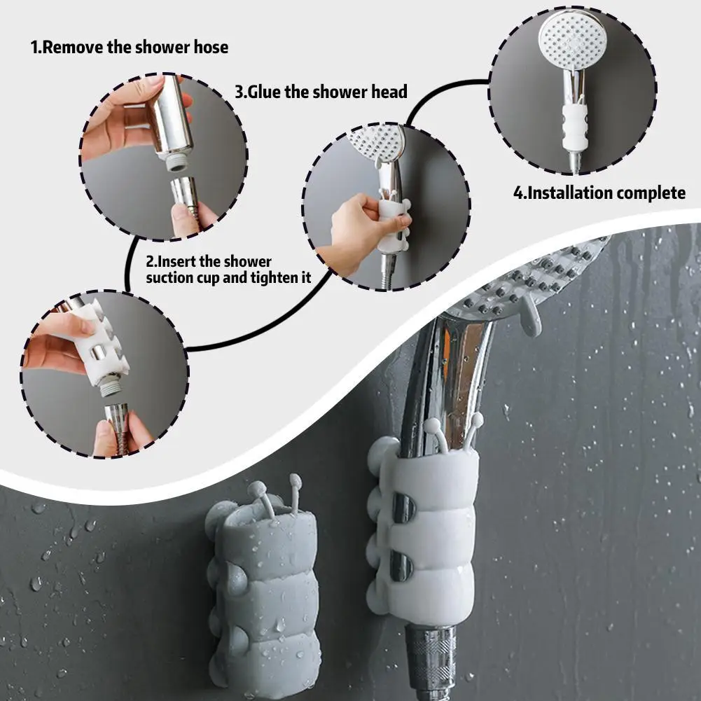 Punch-free Silicone Strong Suction Bathroom Shower Reusable Cup Rack Holder Shower Removable Suction Wall Holder S9c0