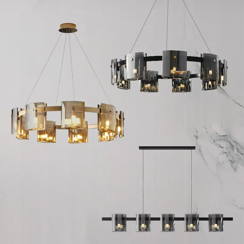 

Nordic LED golden round glass pendant lamp, G9 Lustre, suitable for living room and dining room ceiling decoration, dimmable