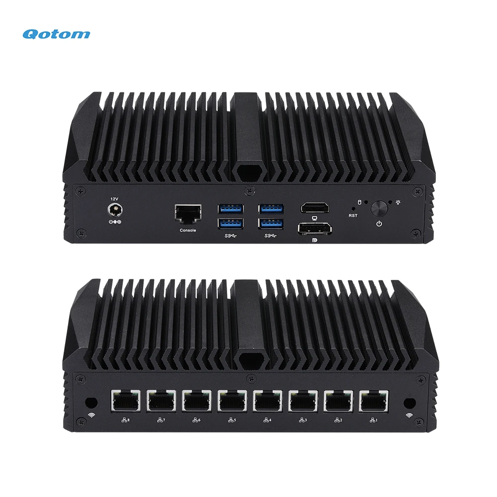 Qotom 8 LAN Mini PC Core i7-10710U 6 Cores up to 4.7 GHz Fanless Desktop PC 8x I226V 2.5G LAN Firewall Router