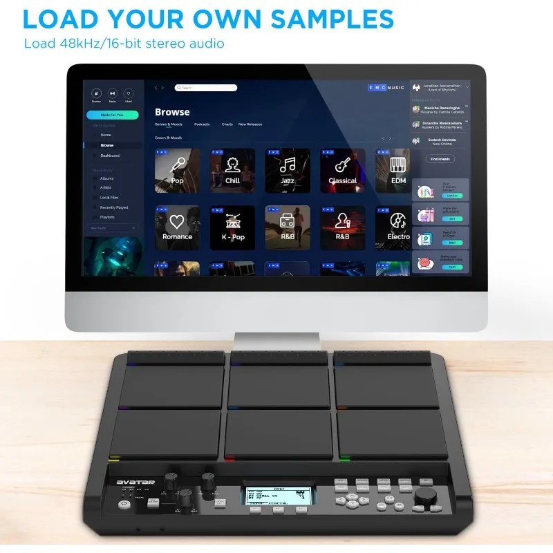 PD708 Sample Pad Percussion And Sampling Instrument With 9 Drum Pads For Live Performance, 1000+ Built-in Sounds, 32 GB Storage