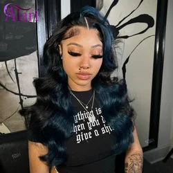 Dark Blue Highlights 13x6 13x4 Lace Frontal Human Hair Wigs Pre Plucked Transparent 5x5 Closure Body Wave Lace Wig for Women
