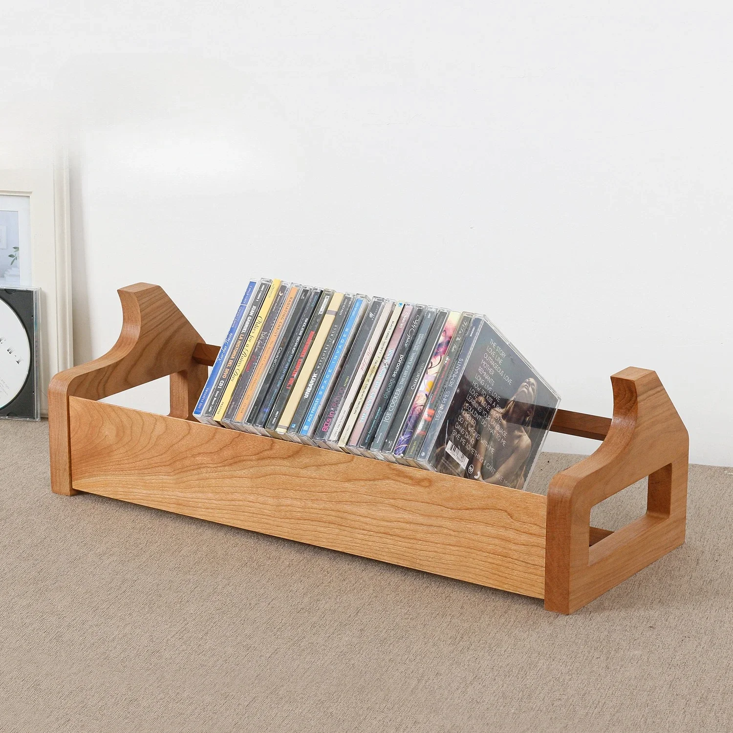 Black Walnut Wood Desktop CD Record Storage Rack PS5 Game Disc Display Rack DVD Blu-ray Record Collection Rack