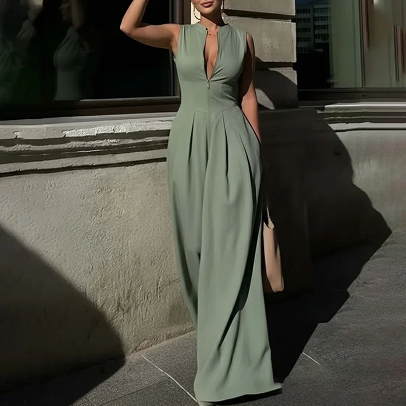 

Cross-Border Women's High Waist Wide Leg Pants Spring New Fashion Pure Color Commute Comfortable Polyester Trousers