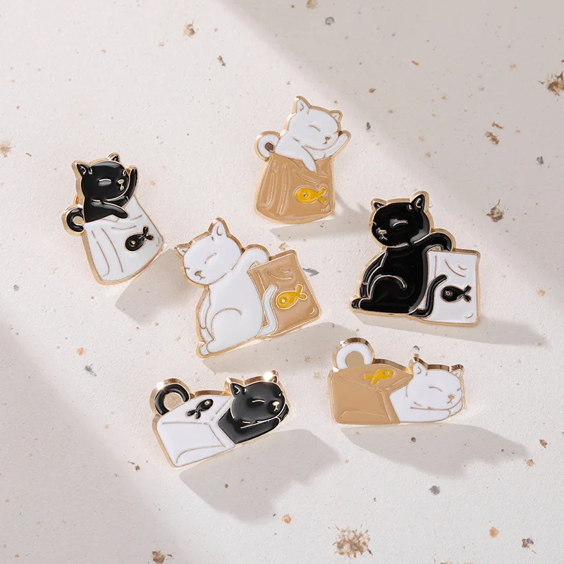 3~12pcs/Set Cute Cat Enamel Pin Cartoon Black Cat Potted Book Oil Painting Brooch Backpack Lapel Badge Gift Jewelry Wholesale