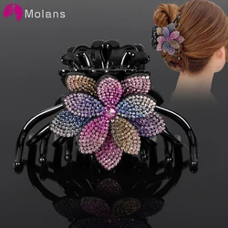 Molans Rhinestone Flower Hairpin Hair Claws For Girl Vintage Hair Clips Hair Accessories For Women Shiny Ponytail Headwear