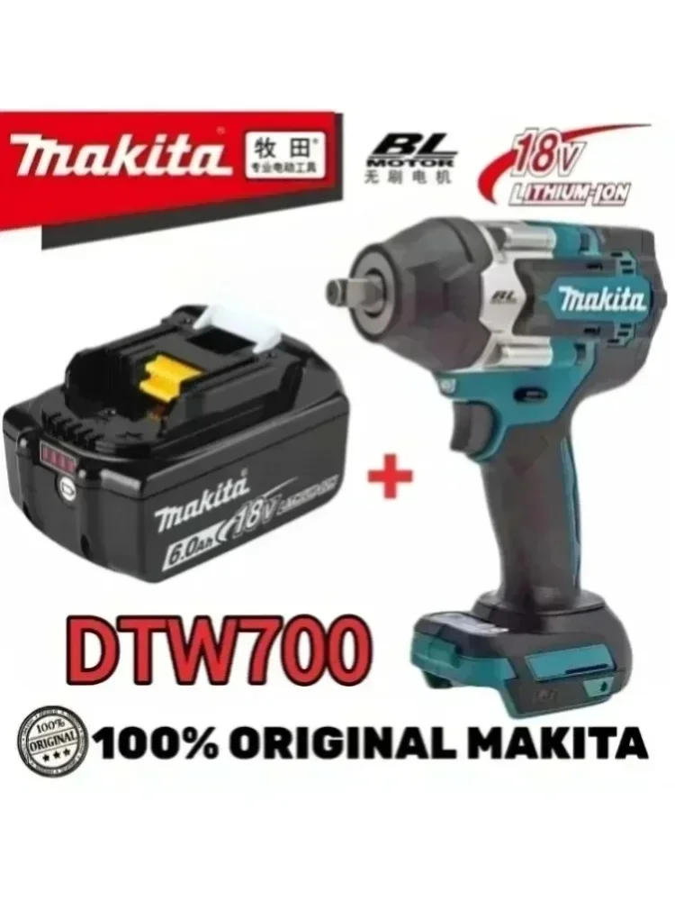 Makita DTW700 18V Akku-Schlagschrauber mit hohem Drehmoment, bürstenlos, 1000 Nm, elektrisches Schlagwerkzeug, variable Geschwindigkeitsregelung, Auto-Stopp-Funktion für Autoreparatur und Bauarbeiten.