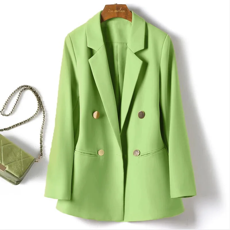 

Casual Style Women's Suit Jacket Spring Autumn New Korean Version Metal Buckle Milk White Slimming Western Clothes