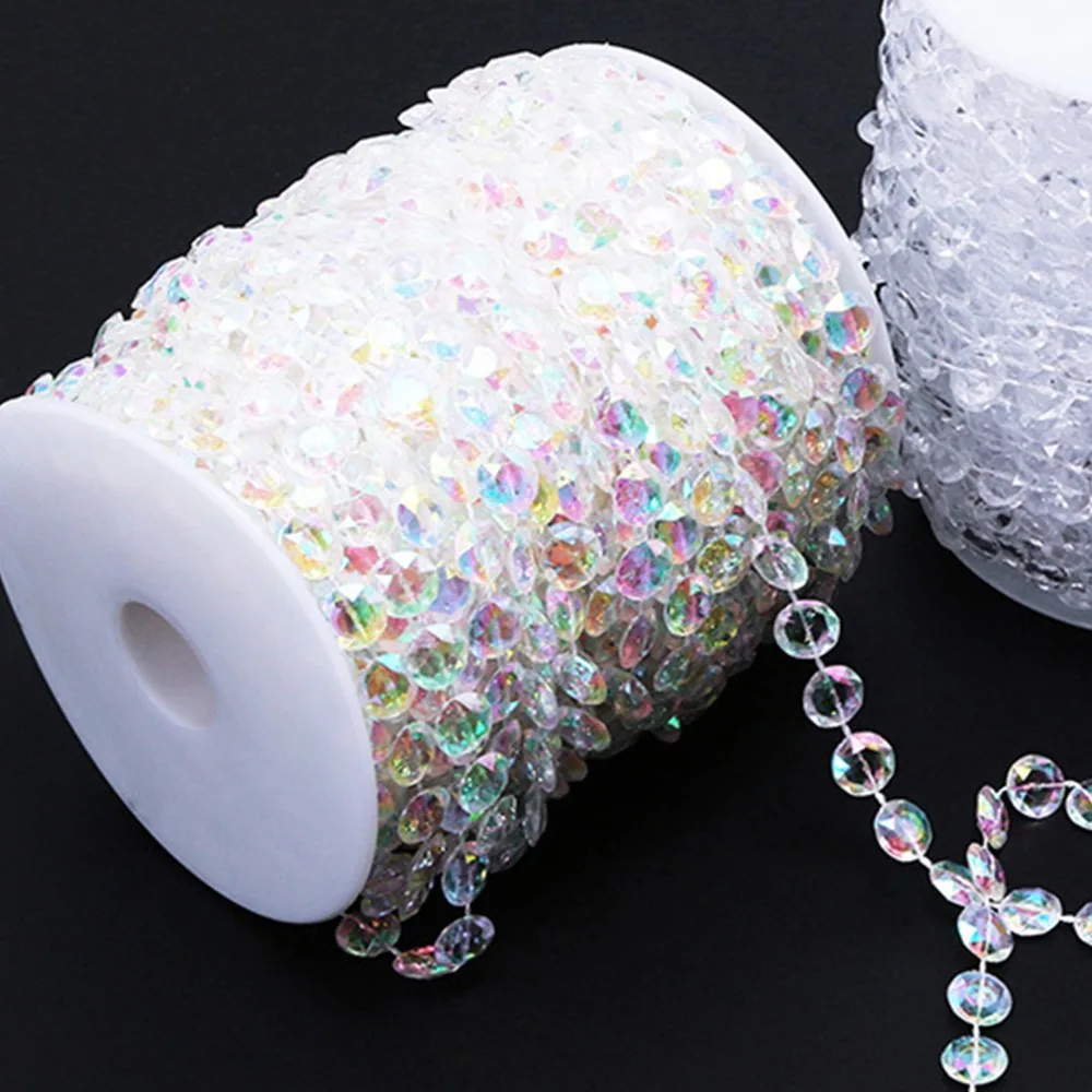 10mm Acrylic Beads Chain 30M Roll Beaded Garland Strand Iridescent Acrylic Disc Decorative Beads Chain