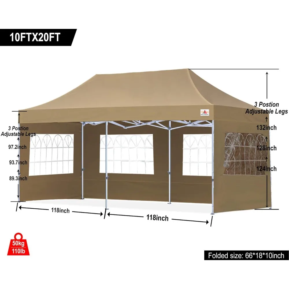 Outdoor Winter Gazebo 10x20, Premium Instant Pop Up Canopy Tent with Elegant Church Window,Snow and Rain Protection Beige