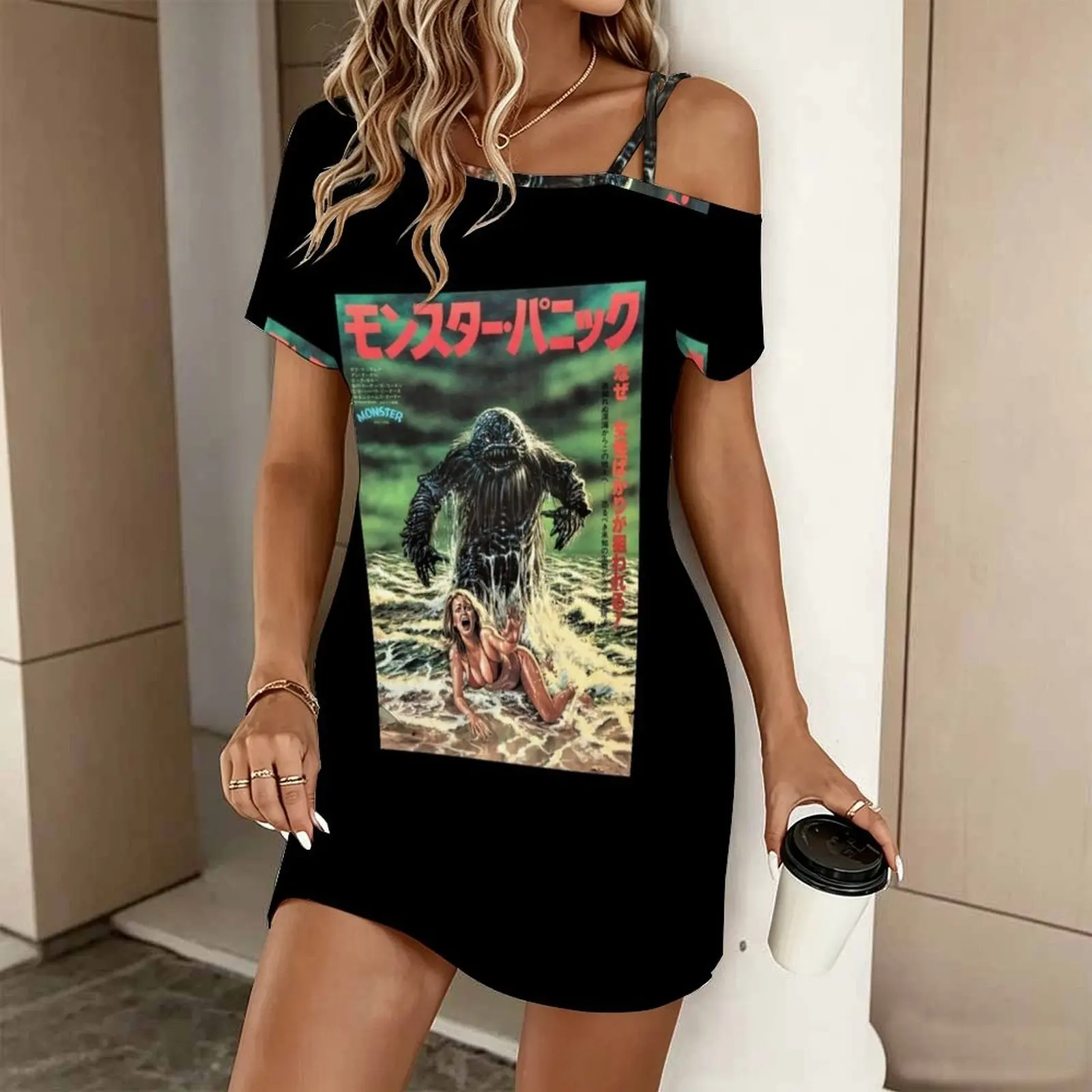 Humanoids from the Deep| Perfect Gift Women's Slanted Shoulder Single Strap Short-Sleeved Dress