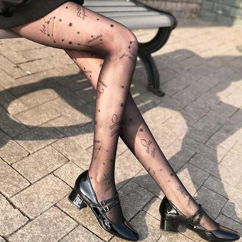 Sexy Women's Pantyhose Constellation Print Stocking Punk Tights Thin Style Transparent Star Sign Jumpsuits Nylon Stocking Tights