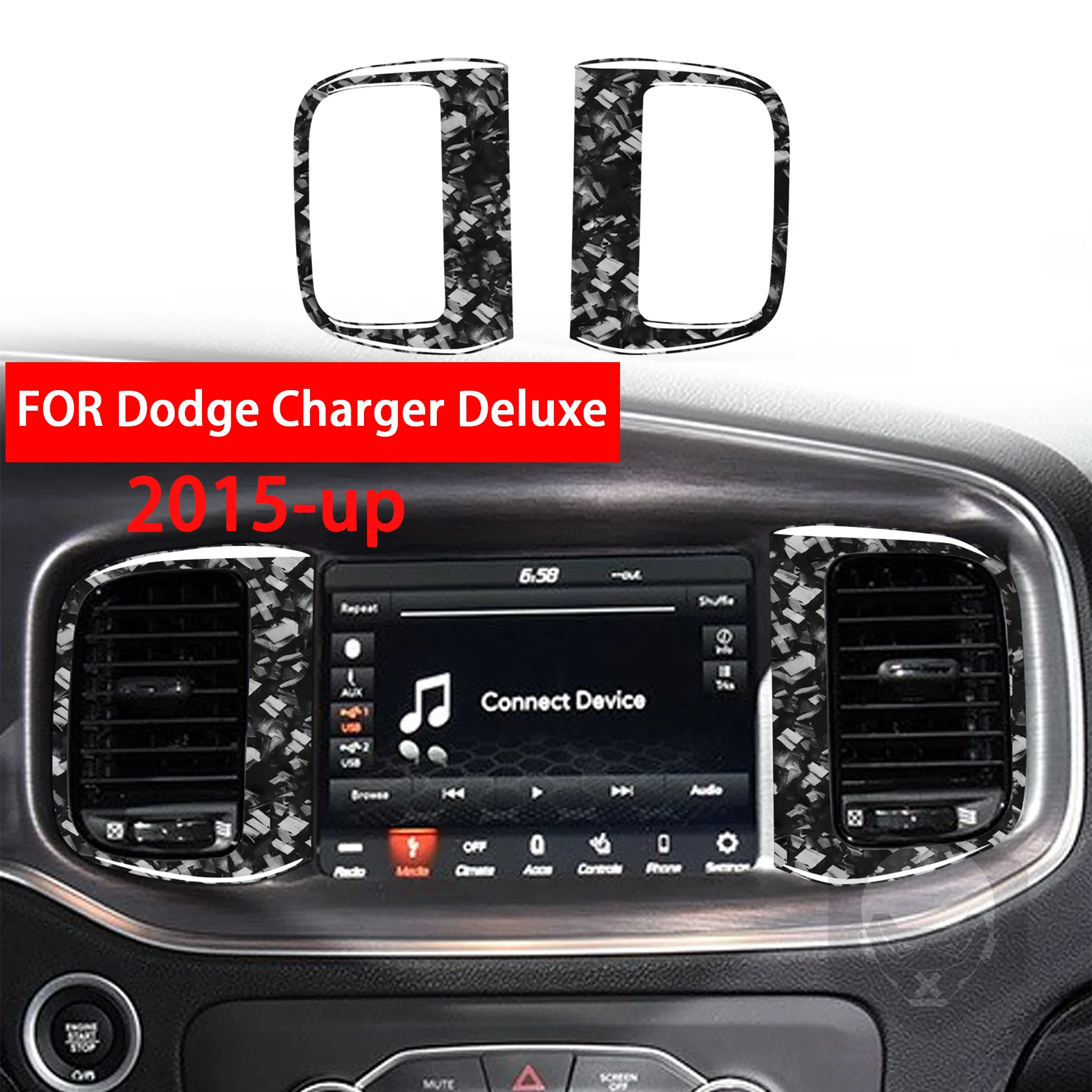 Forged Carbon Fiber Central Air Conditioning Vent Panel Frame Car Interior Accessories Sticker FOR Dodge Charger Deluxe 2015-up