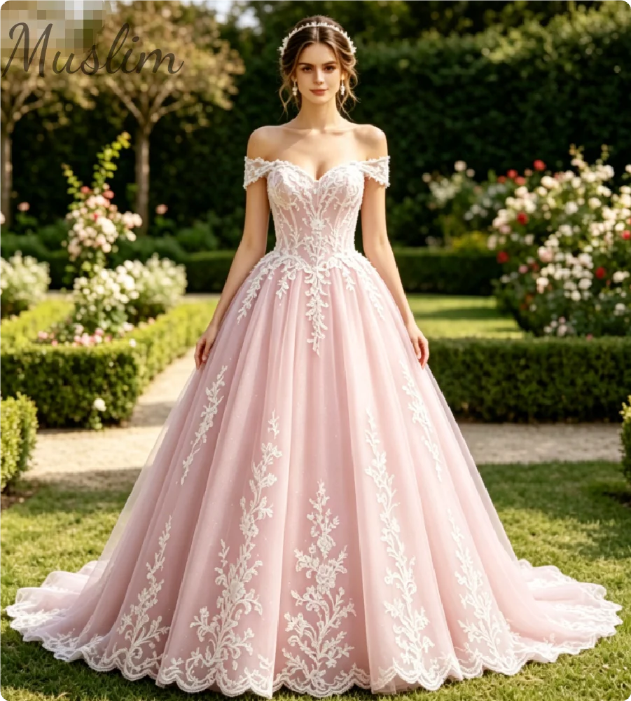 Colored Blush Pink Wedding Dress Off Shoulder Fairy Lace Bohemian Beach Gothic Bridal Gown 2026 A Line Tulle Rustic Engagement