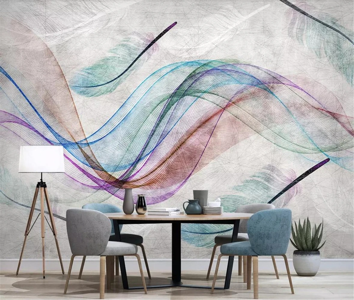 Custom Nordic feather abstract lines modern wallpapers living room mural TV background mural wall papers home decor 3D stickers