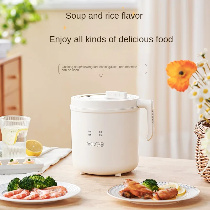 220V 1600ML Mini Electric Rice Cooker Non-stick Ceramic Inner Food Cooking Machine Soup Dessert Stewing Pot With Timing Function