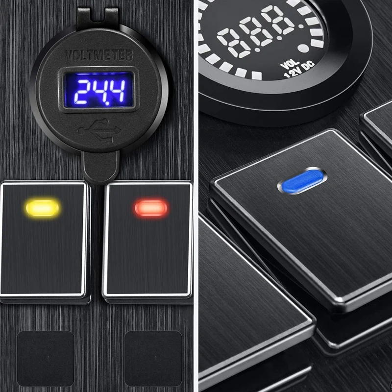 Waterproof Marine Boat Rocker Switch Panel 6 Gang With QC 3.0 USB Charger +DC 12/24 Volt Socket +LED Voltmeter