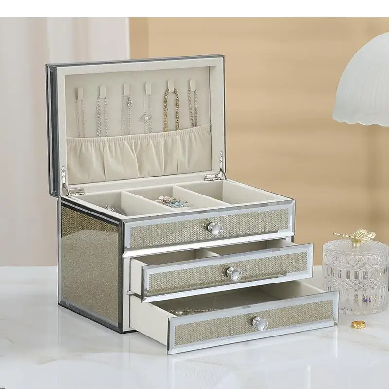 

Glass Jewelry Box Multilayer Jewelry Storage Box Earrings Ring Tray Necklace Organize Boxes Drawer Organizer Jewelry Organizer